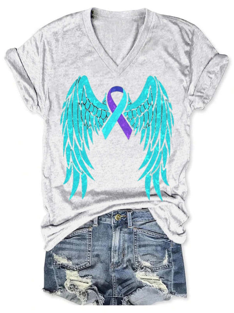 Suicide Awareness Art V-neck Casual T-Shirt White / S