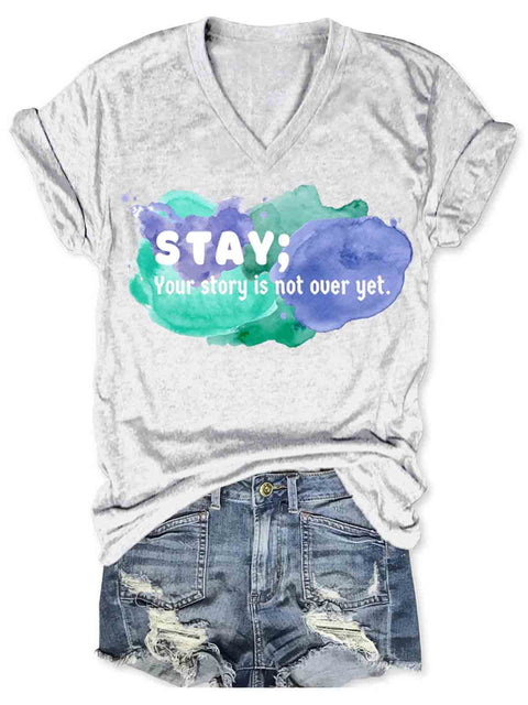 Suicide Awareness Art V-neck Casual T-Shirt White / S