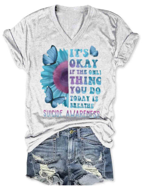 Suicide Awareness Art V-neck Casual T-Shirt White / S