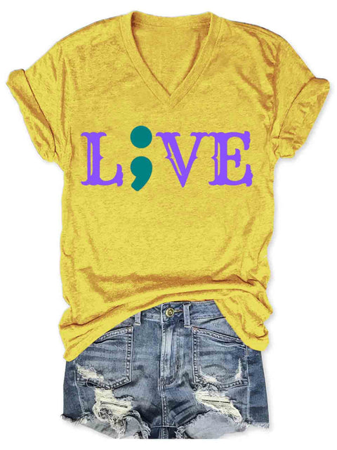 Suicide Awareness Art V-neck Casual T-Shirt Yellow / S