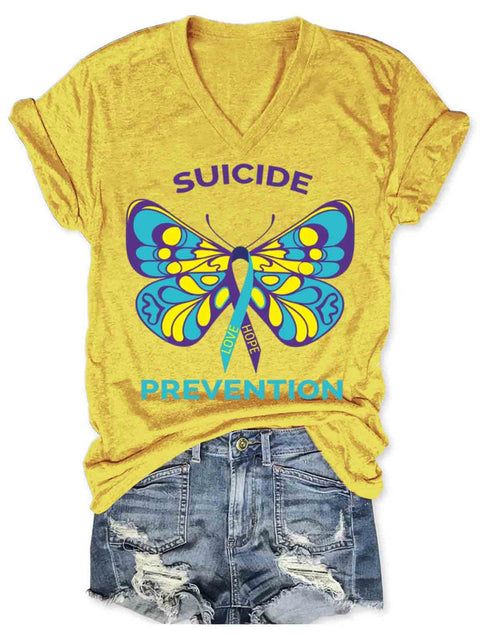 Suicide Awareness Art V-neck Casual T-Shirt Yellow / S
