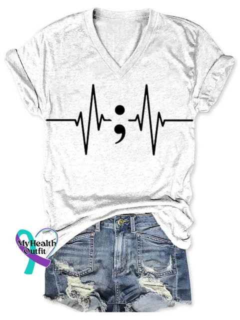 Suicide Awareness Semicolon Art Women’s V-neck Casual T-Shirt White / S