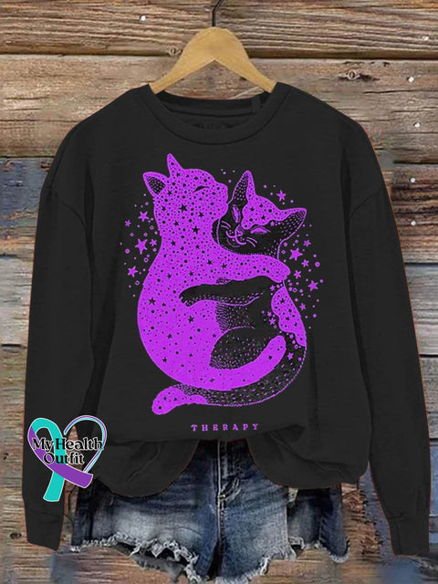Suicide Awareness Two Cats Hug Therapy Art Print Pattern Casual Sweatshirt Black / S