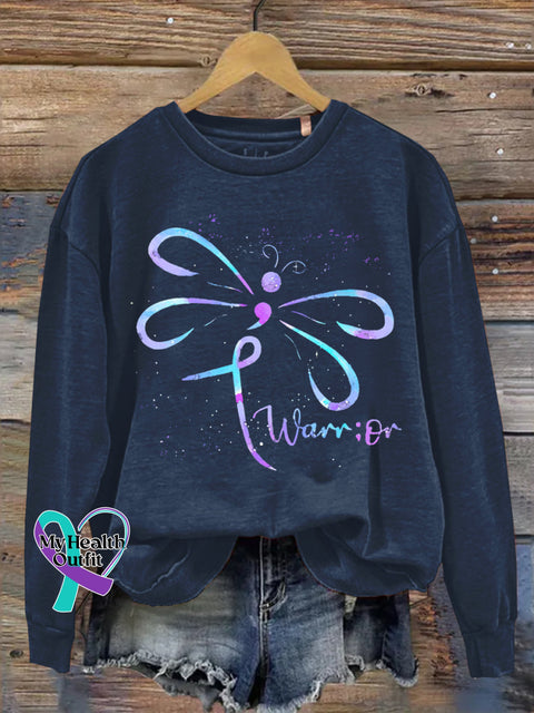 Suicide Prevention And Mental Health Print Crew Neck Long Sleeve T-Shirt S / Navy Blue