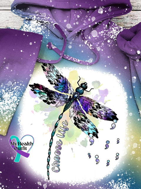 Suicide Prevention Awareness Choose Life Semicolon Print Casual Hooded Sweatshirt