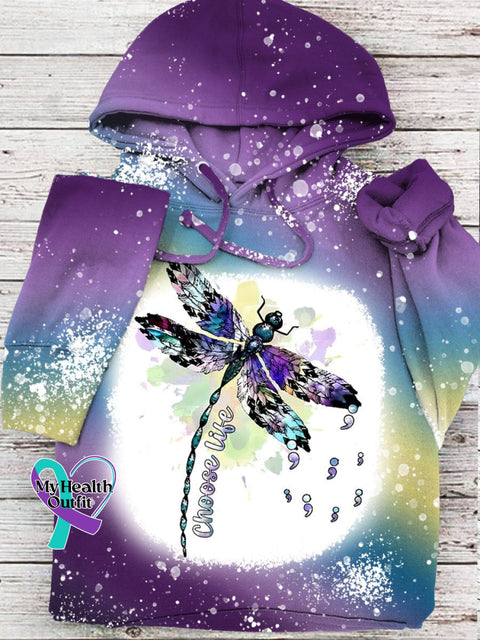 Suicide Prevention Awareness Choose Life Semicolon Print Casual Hooded Sweatshirt Multicolor / S