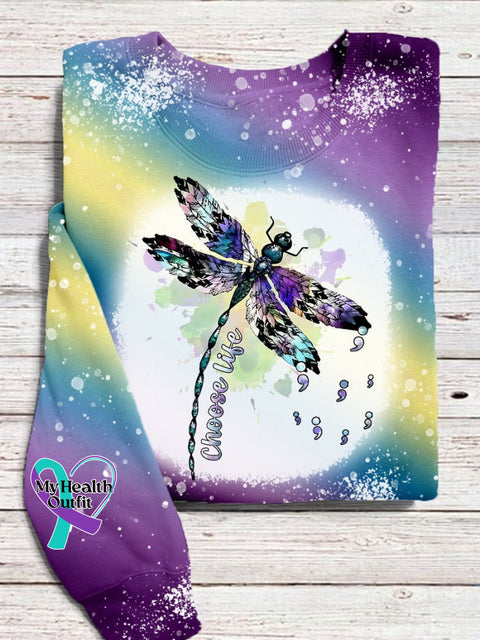 Suicide Prevention Awareness Choose Life Semicolon Print Casual Sweatshirt Multicolor / S