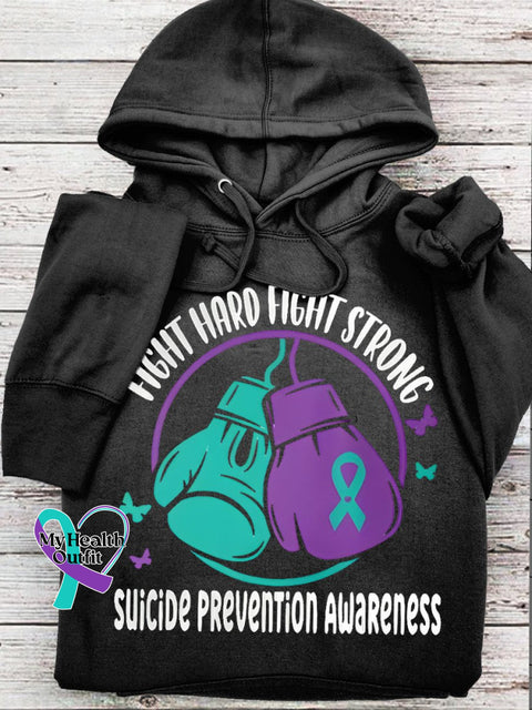 Suicide Prevention Awareness Fifght Hard Fight Strong Print Hooded Sweatshirt Black / S