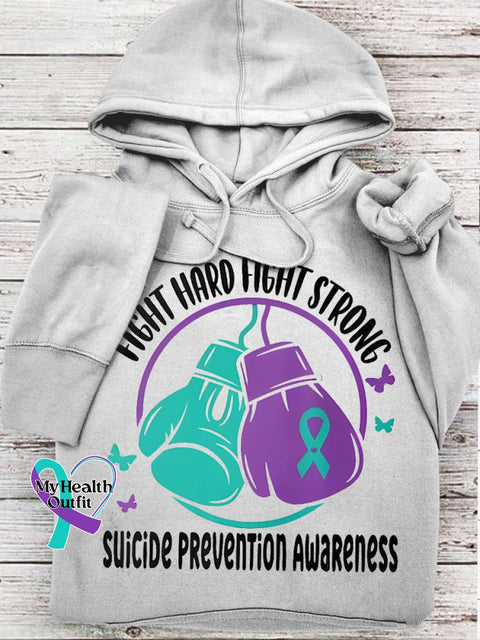 Suicide Prevention Awareness Fifght Hard Fight Strong Print Hooded Sweatshirt White / S