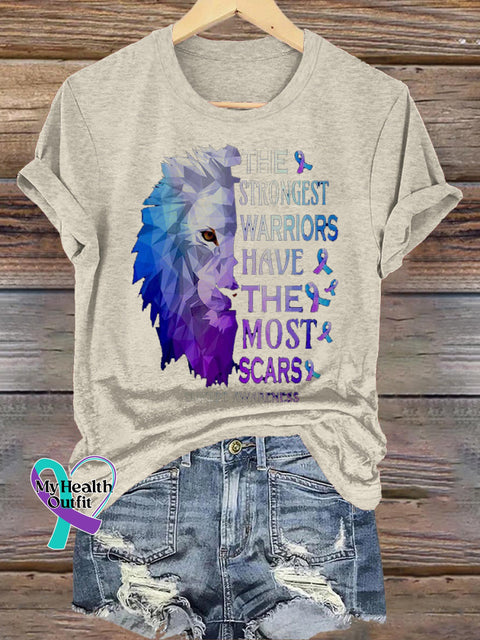 Suicide Prevention Awareness Lion Print Casual Crew Neck Short Sleeve T-Shirt Beige / S