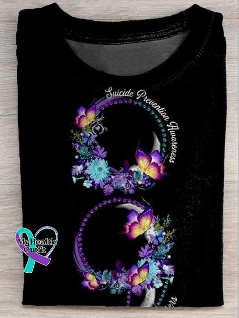 Suicide Prevention Awareness Printed Casual Round Neck Short Sleeve Multicolor / S