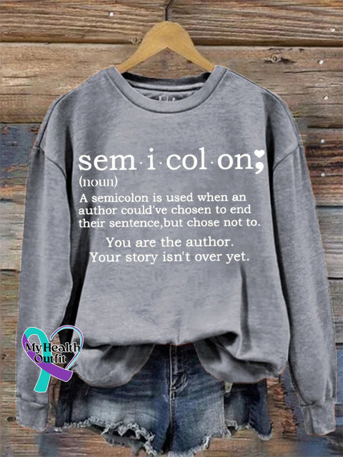 Suicide Prevention Awareness Semicolon Print Casual Sweatshirt Gray / S
