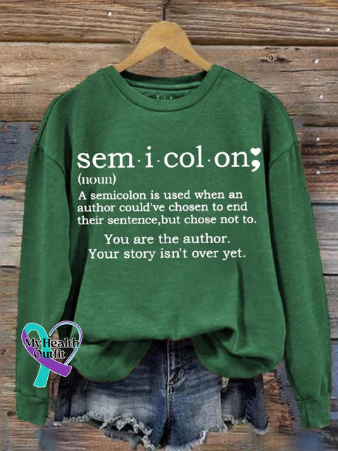 Suicide Prevention Awareness Semicolon Print Casual Sweatshirt Green / S