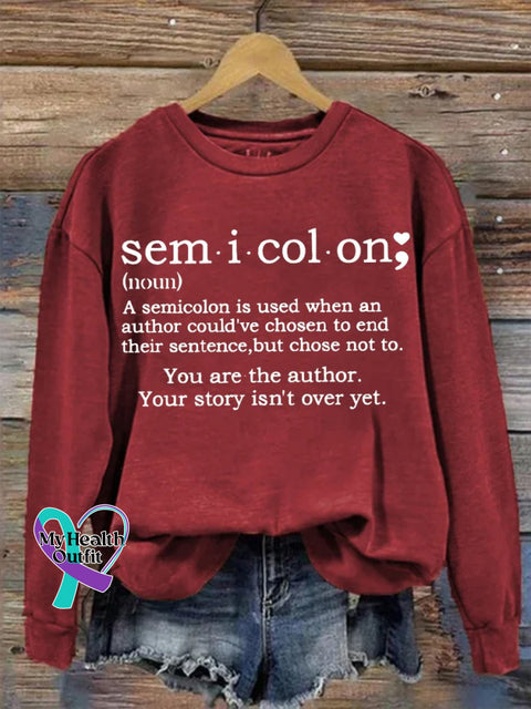 Suicide Prevention Awareness Semicolon Print Casual Sweatshirt Red / S