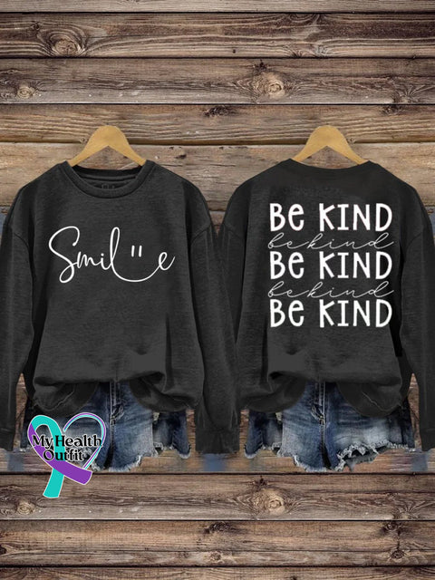 Suicide Prevention Awareness Smile Be Kind Print Casual Sweatshirt Black / S