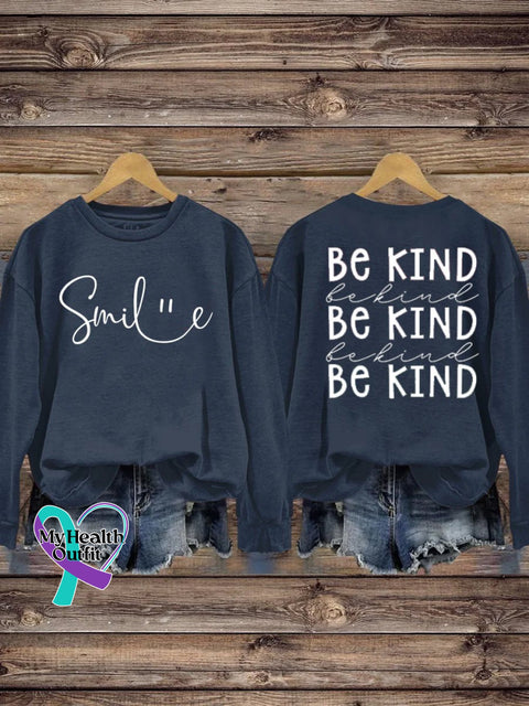 Suicide Prevention Awareness Smile Be Kind Print Casual Sweatshirt Dark Blue / S