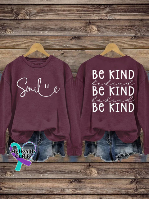 Suicide Prevention Awareness Smile Be Kind Print Casual Sweatshirt Dark Red / S