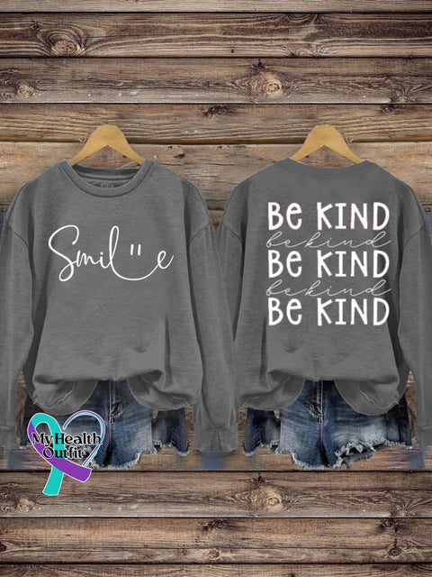 Suicide Prevention Awareness Smile Be Kind Print Casual Sweatshirt Gray / S