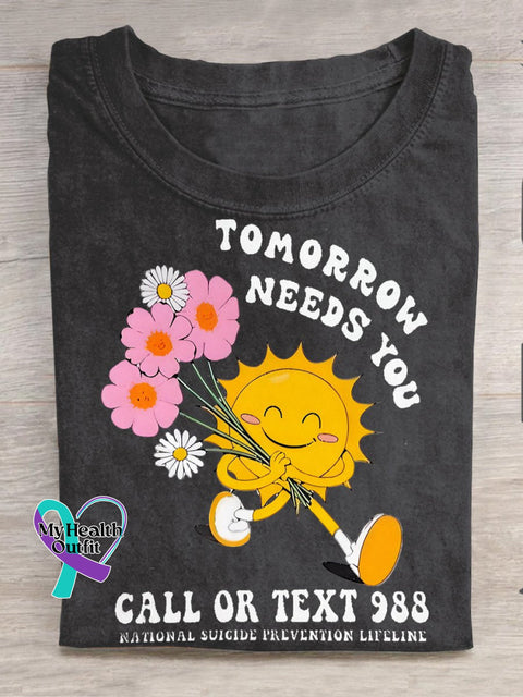 Suicide Prevention Awareness Tomorrow Needs You Sunlight Casual Print T-Shirt Black / S