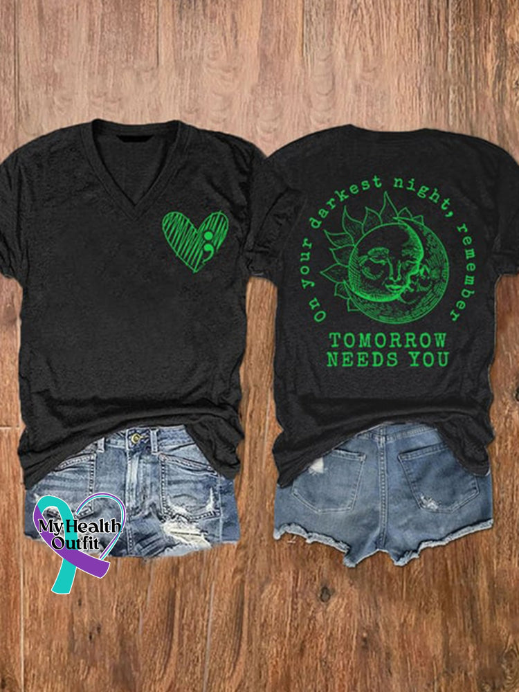 Suicide Prevention Awareness V-Neck T-Shirt Black / S