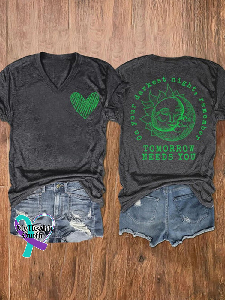 Suicide Prevention Awareness V-Neck T-Shirt Grey / S