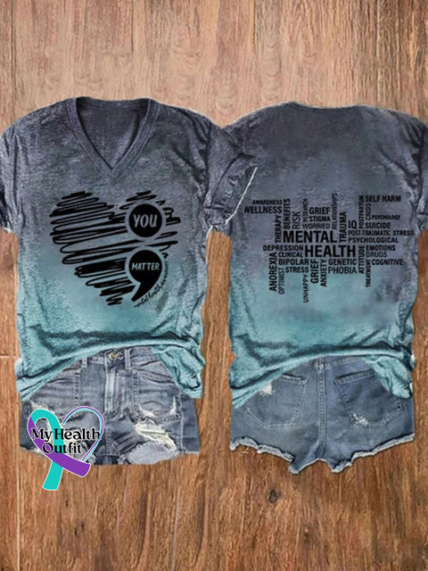 Suicide Prevention Awareness V-Neck T-Shirt Grey / S