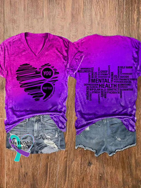 Suicide Prevention Awareness V-Neck T-Shirt Purple / S