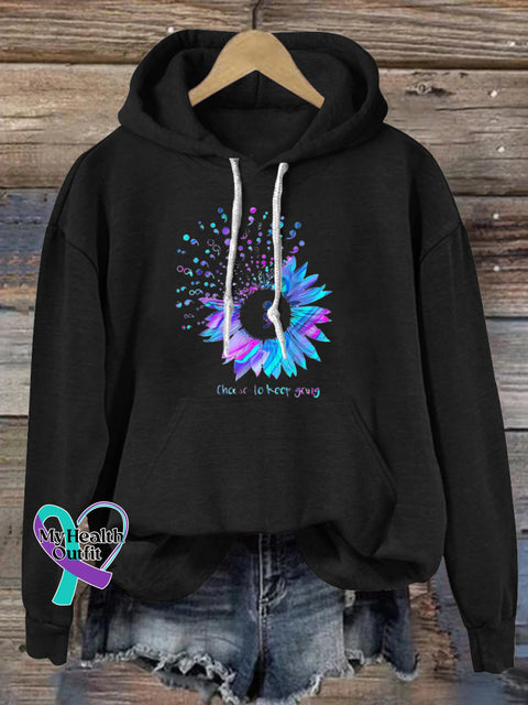 Suicide Prevention Floral Print Casual Hoodie Black / S