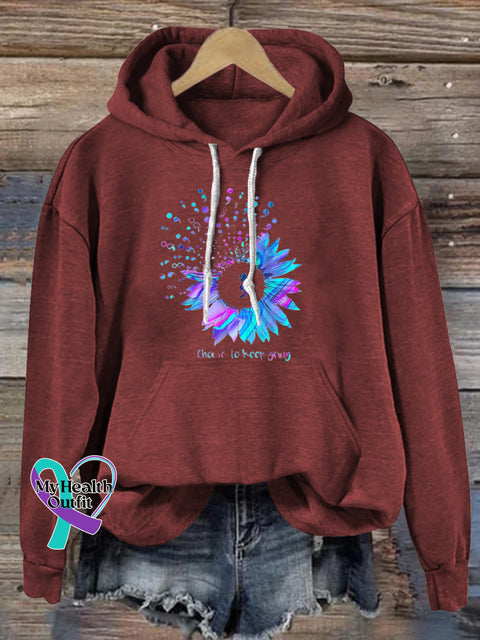 Suicide Prevention Floral Print Casual Hoodie Claret / S