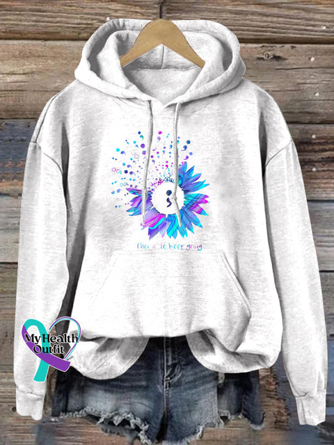 Suicide Prevention Floral Print Casual Hoodie White / S