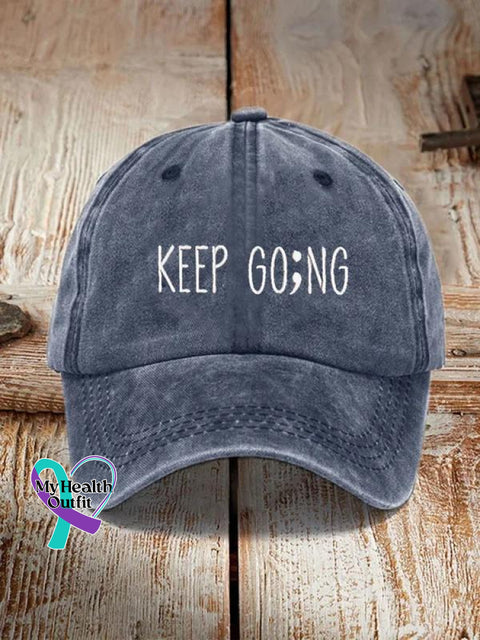 Suicide Prevention Keep Going Pattern Casual Print Hats Dark Blue / Onesize