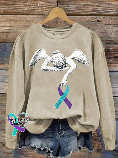 Suicide Prevention Mental Health Awareness Inspirational Angel Ribbon Casual Print Sweatshirt Beige