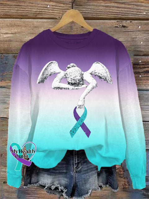 Suicide Prevention Mental Health Awareness Inspirational Angel Ribbon Casual Print Sweatshirt Blue