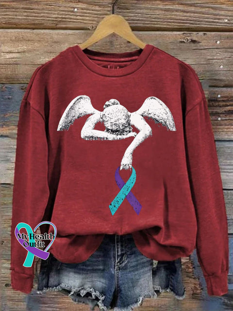 Suicide Prevention Mental Health Awareness Inspirational Angel Ribbon Casual Print Sweatshirt Red /