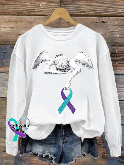 Suicide Prevention Mental Health Awareness Inspirational Angel Ribbon Casual Print Sweatshirt White