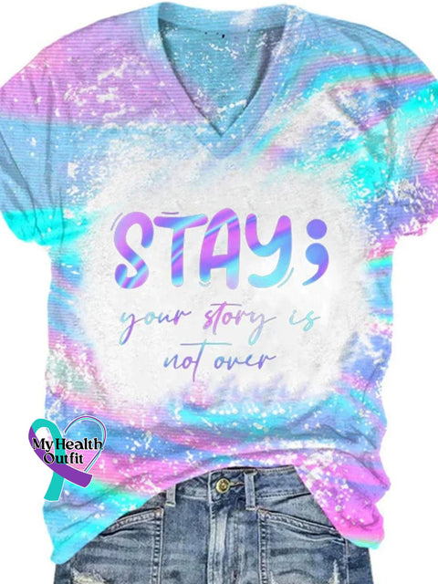 Suicide Prevention Mental Health Awareness Inspirational Stay Semicolon Casual Print T-Shirt