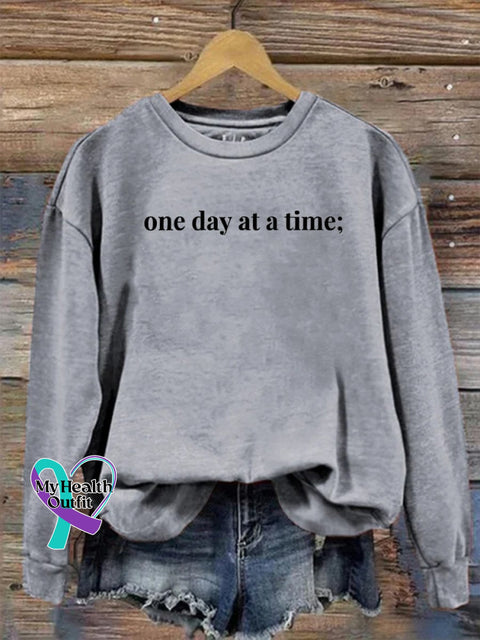 Suicide Prevention One Day At A Time Semicolon Casual Print Sweatshirt Gray / S