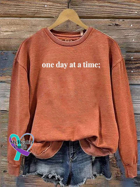 Suicide Prevention One Day At A Time Semicolon Casual Print Sweatshirt Orange / S