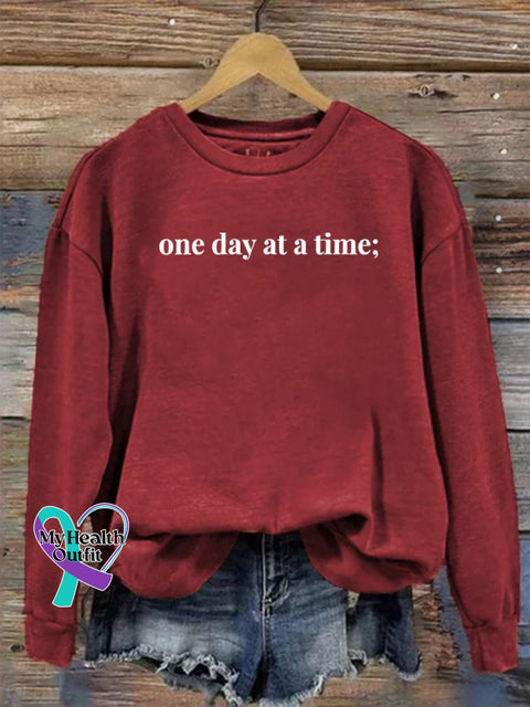 Suicide Prevention One Day At A Time Semicolon Casual Print Sweatshirt Red / S
