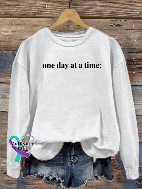 Suicide Prevention One Day At A Time Semicolon Casual Print Sweatshirt White / S
