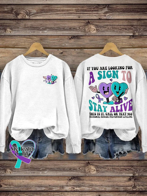 Suicide Prevention Stay Alive 988 Casual Print Sweatshirt White / S