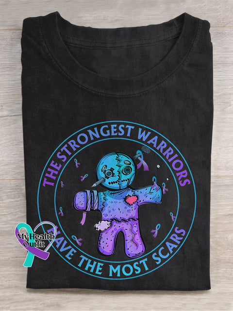 Suicide Prevention Toy The Strongest Warriors Have Most Scars Awareness Day Purple Ribbon T-Shirt