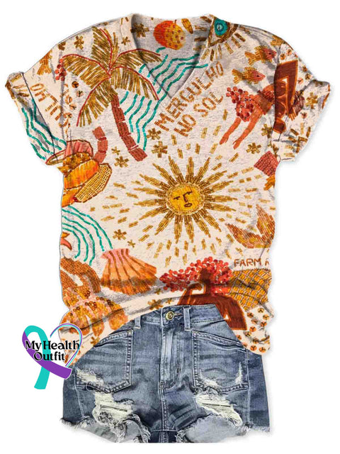 Sun Art V-neck Casual T-Shirt Multicolor / S