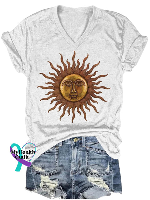 Sun God Pattern Art Print Casual T-Shirt White / S
