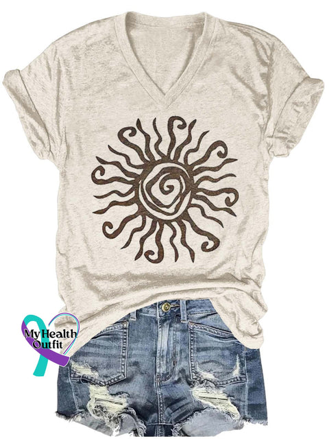 Sun Pattern Art Print Casual T-Shirt Sand / S
