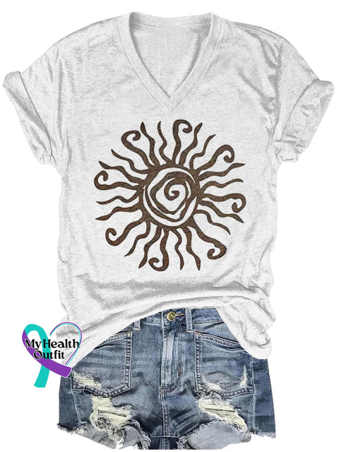 Sun Pattern Art Print Casual T-Shirt White / S