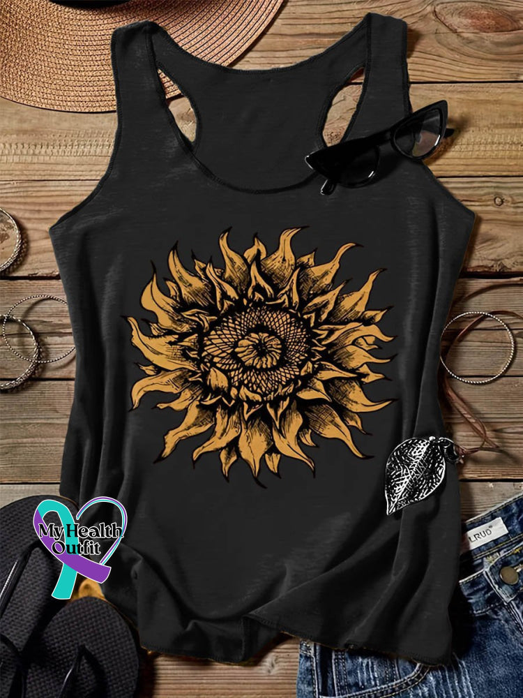 Sunflower Plant Art Design Print Tank Top Black / S