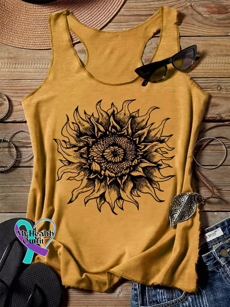 Sunflower Plant Art Design Print Tank Top Yellow / S