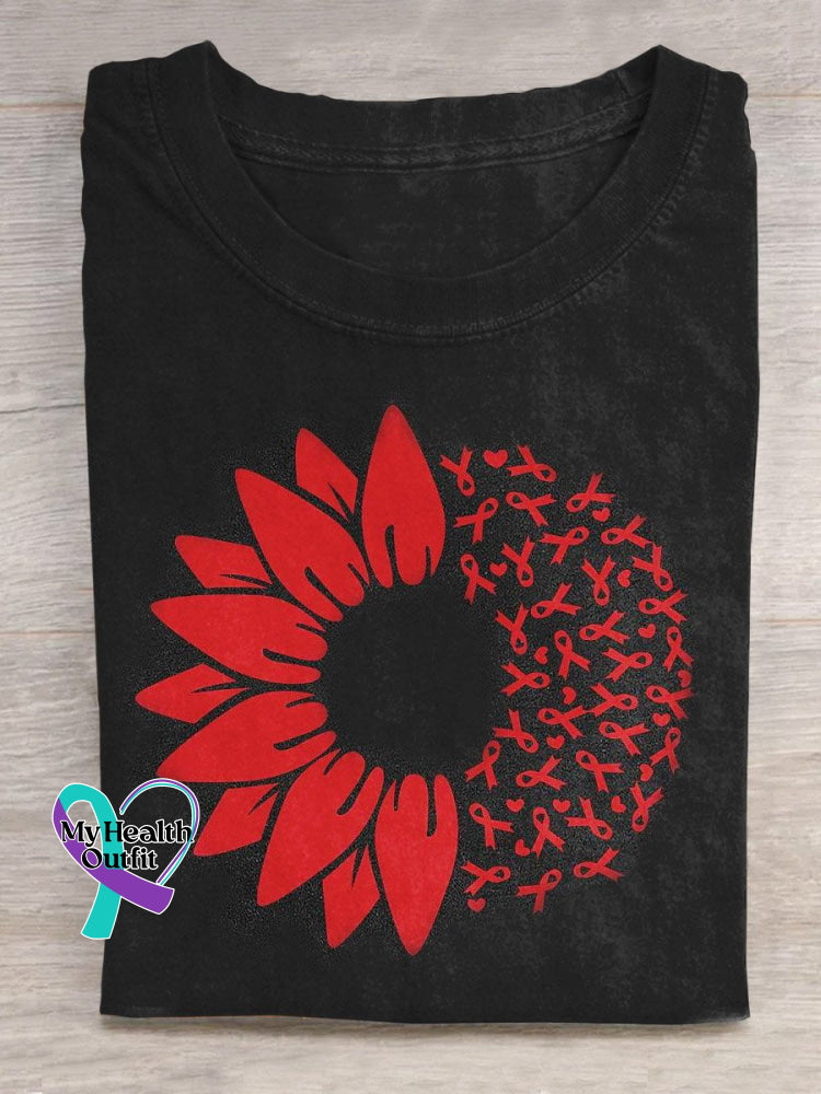 Sunflower Red Ribbon Week Art Print Casual T-Shirt Black / S