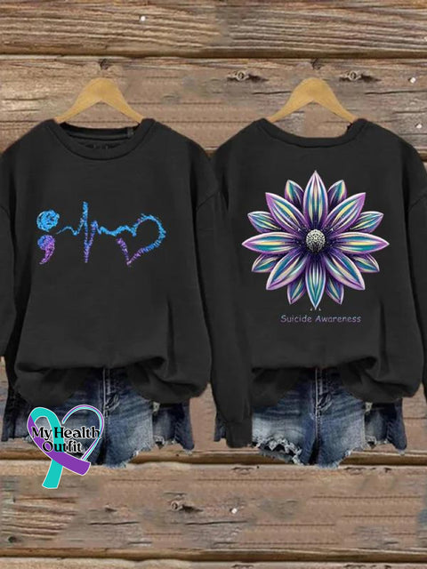 Sunflower Suicide Awareness Print Casual Sweatshirt Black / S